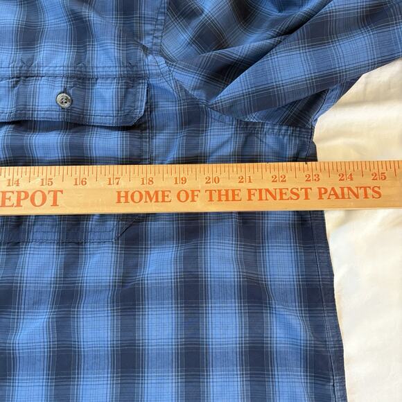 Eddie Bauer Women’s Blue Plaid Travex Roll Tab Sleeve Vented Shirt Size Large - Picture 13 of 16